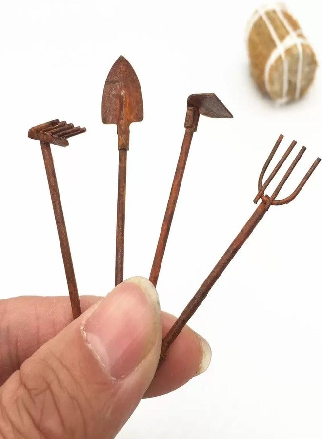 Czhotg 4 Pcs Miniature Dollhouse Garden Tools 1:12 Mini Rusty Shovel Hoe and Pitchfork Fairy Garden Accessories Furniture Ornaments Micro Landscape Decor Garden Sculptures Statues, Decorations - Image 3